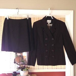 Vtg Express Tailleur 2PC Suit Blazer Skirt Brown 7